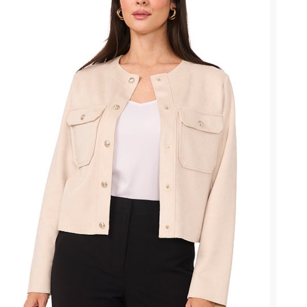 Vince Camuto‎ Faux-suede Collarless 
Raw-Hen Jacket